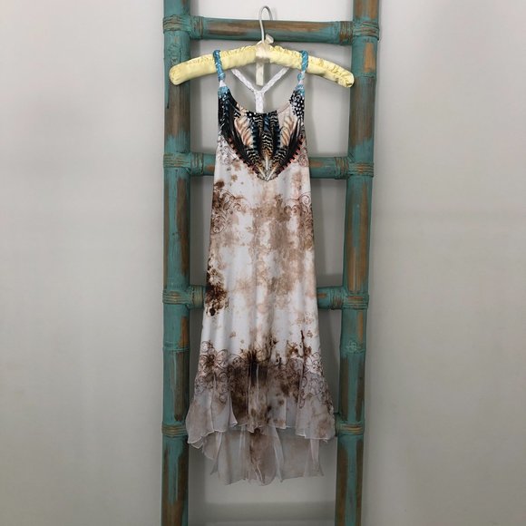 Sophie & Mia Feather Print High- Low Dress with Braided Racerback Straps - Picture 3 of 14